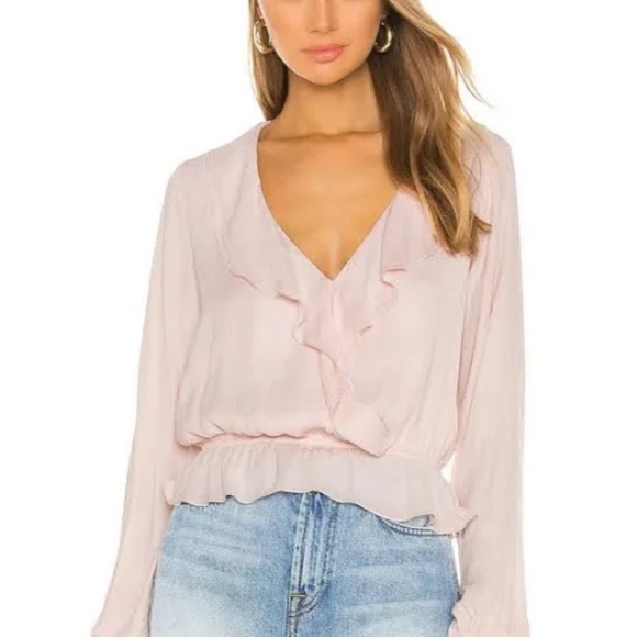 Show Me Your MuMu Brewster Ruffle Surplice Blouse Pink Speckle Dots XS - Picture 1 of 9